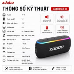 Loa Bluetooth XDOBO X8 III 60W + dây đeo – Bass Mạnh, Bluetooth 5.3, Chống Nước IPX7 3