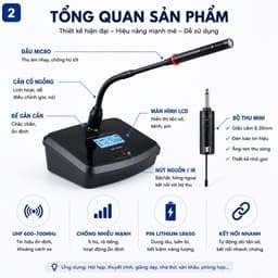 Micro Hội Nghị Không Dây AZTOMAX 301C UHF - Mic Cổ Ngỗng Chuyên Nghiệp Kết Nối 6.35mm Cho Phòng Họp, Hội Thảo, Giảng Dạy 2
