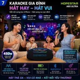 Loa Bluetooth Karaoke HOPESTAR A60 ULTRA 450W Kèm 2 Micro UHF Không Dây, Pin Rời 32000mAh, Bluetooth 5.4, Chống Nước 7