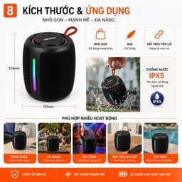 Loa Bluetooth KIMISO KMS-296 8W Chống Nước IPX5 Đèn LED RGB Hỗ Trợ USB TF FM Pin 1200mAh Loa Mini Di Động 8