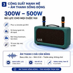 Loa Karaoke Xách Tay AAR K885 300W-500W Kèm 2 Micro Không Dây, Bluetooth 5.0, Pin Lithium 4-8 Giờ 3