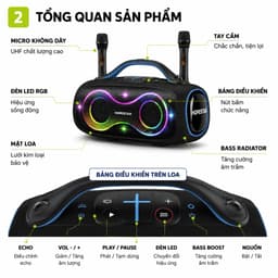Loa Karaoke Bluetooth HOPESTAR PARTYBOX 168 100W Kèm 2 Micro Không Dây UHF, Bluetooth 5.3, Pin 32000mAh, Chống Nước IPX5 3