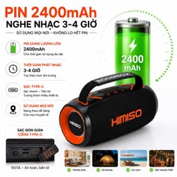 Loa Bluetooth HIMISO KMS-339 Công Suất 30W Bluetooth 5.4 Pin 2400mAh Đèn LED RGB Chống Nước IPX5 Hỗ Trợ USB TF FM TWS 5