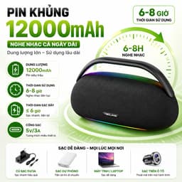 Loa Bluetooth YIBOLANG V113 120W - Pin 12000mAh, Bluetooth 5.0, Đèn LED RGB, TWS Ghép Đôi, Loa Xách Tay Âm Thanh 360° 4