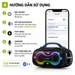 Loa Karaoke Bluetooth HOPESTAR PARTYBOX 168 100W Kèm 2 Micro Không Dây UHF, Bluetooth 5.3, Pin 32000mAh, Chống Nước IPX5 5