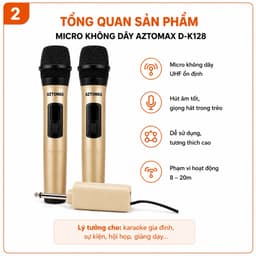 Micro Không Dây AZTOMAX D-K128 UHF 2 Micro Kèm Đầu Thu Jack 6.5mm Hát Karaoke Gia Đình, Hội Họp, Giảng Dạy 2