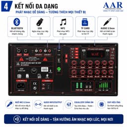 Loa Kéo Di Động AAR LX9886 1200W - 2 Bass 50cm, Kèm 2 Micro Không Dây, Pin Lithium 12.8V-12A 4
