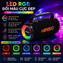 Loa Bluetooth HIMISO KMS-339 Công Suất 30W Bluetooth 5.4 Pin 2400mAh Đèn LED RGB Chống Nước IPX5 Hỗ Trợ USB TF FM TWS 6