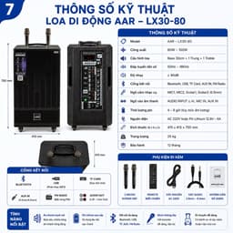 Loa Kéo Di Động AAR LX30-80 Bass 30cm Kèm 2 Micro Không Dây Bluetooth Công Suất 80W-150W Pin Lithium 7