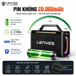 Loa Karaoke Bluetooth LENYES S835 200W Kèm 2 Micro UHF Không Dây - Pin 20000mAh, Bluetooth 5.0, Loa Xách Tay Hát Karaoke 5