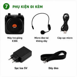 Máy Trợ Giảng Không Dây E366 Mic UHF Bluetooth Loa Đeo Người 6W Hỗ Trợ USB TF FM Cho Giáo Viên Hướng Dẫn Viên 7