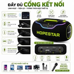 Loa Bluetooth Hopestar A80, Công Suất 300-500W, Hỗ Trợ TF Card, LED, Chống Nước IP6, Pin Trâu Sạc 30.000mAh 8