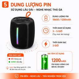 Loa Bluetooth KIMISO KMS-296 8W Chống Nước IPX5 Đèn LED RGB Hỗ Trợ USB TF FM Pin 1200mAh Loa Mini Di Động 5