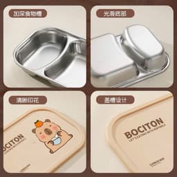 khay cơm inox capybara 2 ngăn 3 ngăn kèm nắp – hộp cơm chia ngăn tiện lợi cho bé và dân văn phòng 4