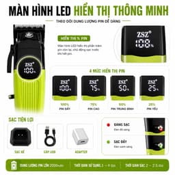 Tông Đơ Cắt Tóc Không Dây F22 Màn Hình LED Pin Trâu 2000mAh Kèm Bộ Cữ Chuyên Nghiệp 5