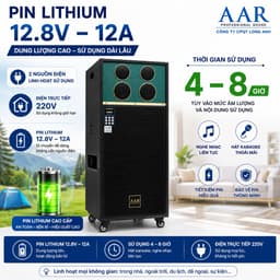 Loa Kéo AAR LX1580 Công Suất 250W-800W, 2 Bass 40cm, Kèm 2 Micro Không Dây, Pin Lithium 12.8V-12A, Karaoke Gia Đình 5