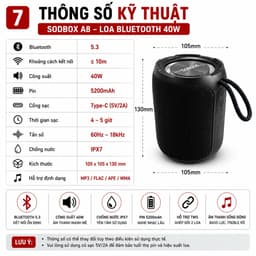 Loa blutooth SODBOX A8 bass lực - chống nước IPX7 7