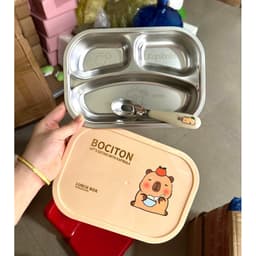 khay cơm inox capybara 2 ngăn 3 ngăn kèm nắp – hộp cơm chia ngăn tiện lợi cho bé và dân văn phòng 8