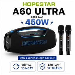 Loa Bluetooth Karaoke HOPESTAR A60 ULTRA 450W Kèm 2 Micro UHF Không Dây, Pin Rời 32000mAh, Bluetooth 5.4, Chống Nước 1