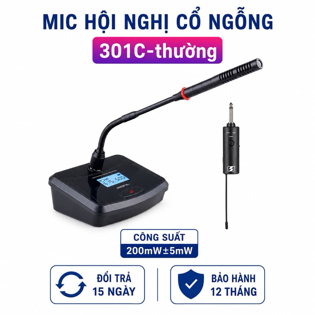 Micro Hội Nghị Không Dây AZTOMAX 301C UHF - Mic Cổ Ngỗng Chuyên Nghiệp Kết Nối 6.35mm Cho Phòng Họp, Hội Thảo, Giảng Dạy