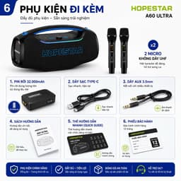 Loa Bluetooth Karaoke HOPESTAR A60 ULTRA 450W Kèm 2 Micro UHF Không Dây, Pin Rời 32000mAh, Bluetooth 5.4, Chống Nước 6
