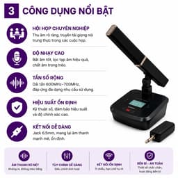 Mic Hội Nghị Không Dây AZTOMAX 301C Thanh Vuông - Micro Hội Thảo Chuyên Nghiệp Thu Âm Rõ Nét Jack 6.5mm Tần Số 600-700 3