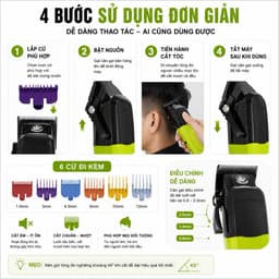 Tông Đơ Cắt Tóc Không Dây F22 Màn Hình LED Pin Trâu 2000mAh Kèm Bộ Cữ Chuyên Nghiệp 4