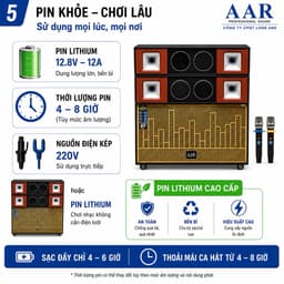 Loa Kéo Di Động AAR LX9886 1200W - 2 Bass 50cm, Kèm 2 Micro Không Dây, Pin Lithium 12.8V-12A 5
