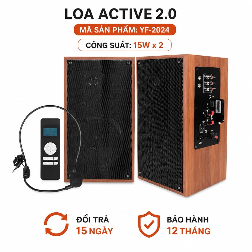 Loa Trợ Giảng Active 2.0 YFARDI 15W x 2 Kèm Micro Không Dây 2.4G - Loa Phòng Học, Hội Nghị, Thuyết Trình, Giảng dạy