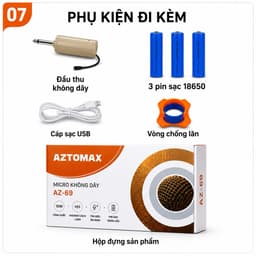 Micro Không Dây AZTOMAX AZ-69 UHF Sạc Type-C, Pin 18650, Hát Karaoke Gia Đình, Loa Kéo, Amply, Phạm Vi Trên 20m 7