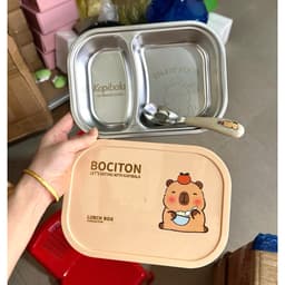 khay cơm inox capybara 2 ngăn 3 ngăn kèm nắp – hộp cơm chia ngăn tiện lợi cho bé và dân văn phòng 6