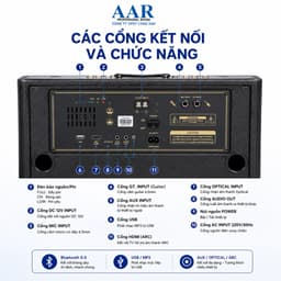 Loa Karaoke Xách Tay AAR K850 300W Kèm 2 Micro Không Dây UHF - Bluetooth 5.0, Pin Sạc, Hỗ Trợ USB/AUX/HDMI ARC 4