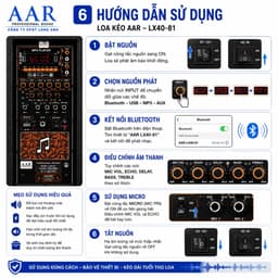 Loa Kéo Karaoke AAR LX40-81 Công Suất 500W Bass 40cm Kèm 2 Micro Không Dây Bluetooth USB Pin Lithium 12.8V 6