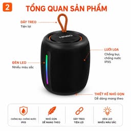 Loa Bluetooth KIMISO KMS-296 8W Chống Nước IPX5 Đèn LED RGB Hỗ Trợ USB TF FM Pin 1200mAh Loa Mini Di Động 2