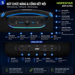 Loa Bluetooth Karaoke HOPESTAR A60 ULTRA 450W Kèm 2 Micro UHF Không Dây, Pin Rời 32000mAh, Bluetooth 5.4, Chống Nước 5