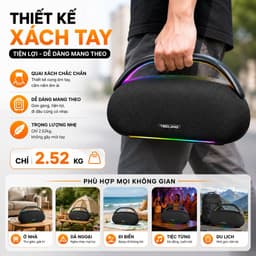 Loa Bluetooth YIBOLANG V113 120W - Pin 12000mAh, Bluetooth 5.0, Đèn LED RGB, TWS Ghép Đôi, Loa Xách Tay Âm Thanh 360° 6
