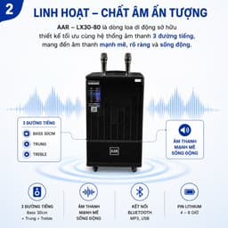 Loa Kéo Di Động AAR LX30-80 Bass 30cm Kèm 2 Micro Không Dây Bluetooth Công Suất 80W-150W Pin Lithium 2
