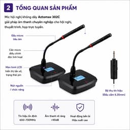 Mic Hội Nghị Không Dây AZTOMAX 302C Chính Hãng – Micro Cổ Ngỗng Thu Âm Rõ, Kết Nối 6.35mm Cho Phòng Họp, Hội Trường 2