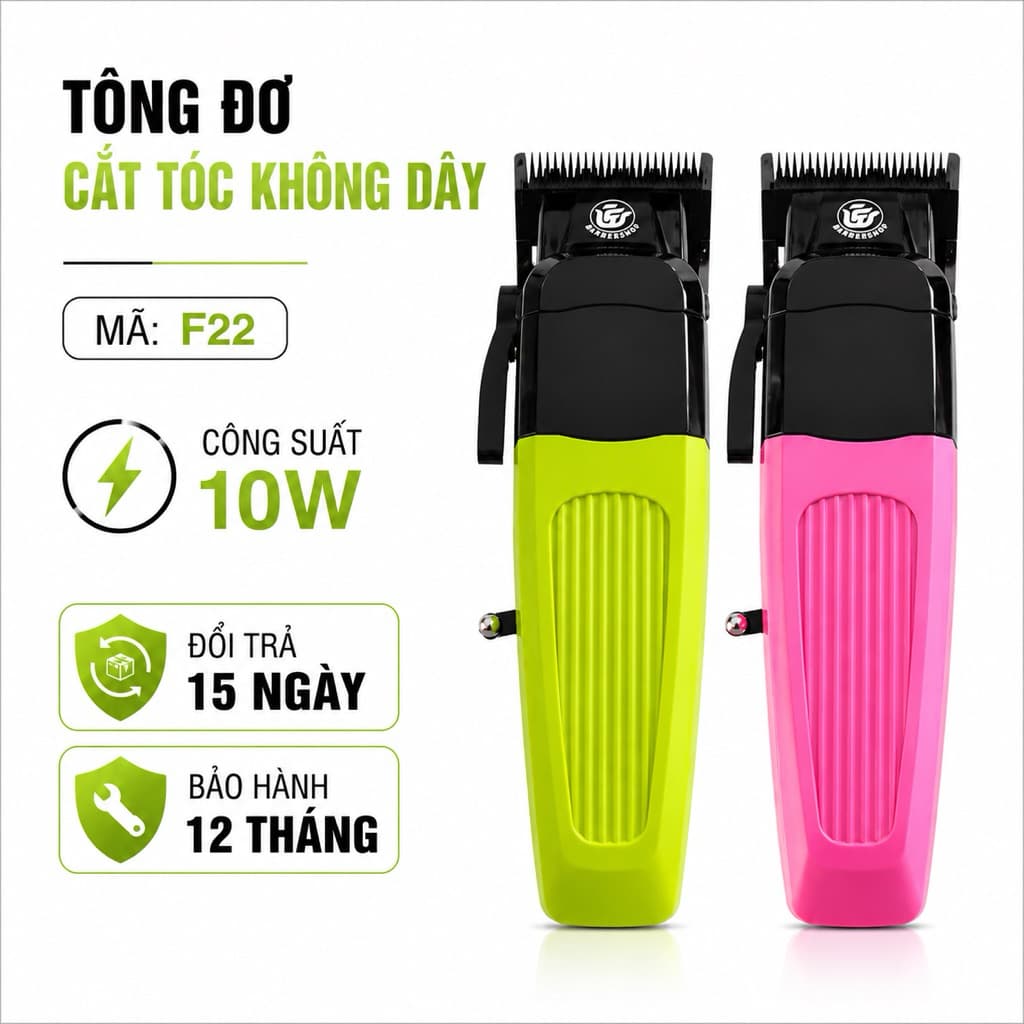 Tông Đơ Cắt Tóc Không Dây F22 Màn Hình LED Pin Trâu 2000mAh Kèm Bộ Cữ Chuyên Nghiệp