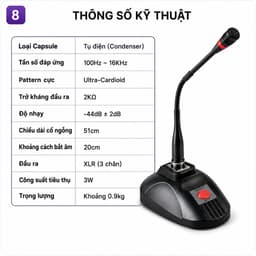 Micro Hội Nghị Cổ Ngỗng AZTOMAX EDM-78A Cao Cấp | Mic Condenser Bắt Âm Rõ Nét | Dùng Cho Hội Họp, Phát Biểu, Nhà Thờ 8