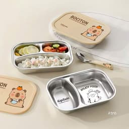 khay cơm inox capybara 2 ngăn 3 ngăn kèm nắp – hộp cơm chia ngăn tiện lợi cho bé và dân văn phòng 1