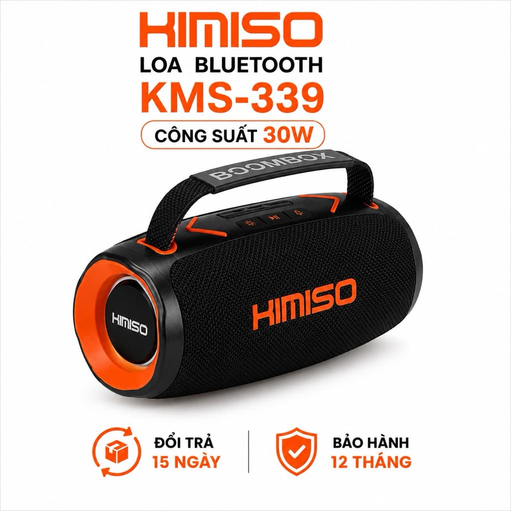 Loa Bluetooth HIMISO KMS-339 Công Suất 30W Bluetooth 5.4 Pin 2400mAh Đèn LED RGB Chống Nước IPX5 Hỗ Trợ USB TF FM TWS