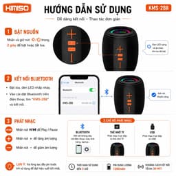 Loa Bluetooth Kimiso KMS-288 Mini 5W Chống Nước IPX5 Đèn LED RGB Bluetooth 5.4 Pin 1200mAh Cổng USB-C 5