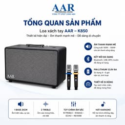 Loa Karaoke Xách Tay AAR K850 300W Kèm 2 Micro Không Dây UHF - Bluetooth 5.0, Pin Sạc, Hỗ Trợ USB/AUX/HDMI ARC 2
