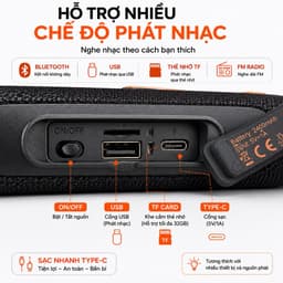 Loa Bluetooth HIMISO KMS-339 Công Suất 30W Bluetooth 5.4 Pin 2400mAh Đèn LED RGB Chống Nước IPX5 Hỗ Trợ USB TF FM TWS 4