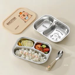 khay cơm inox capybara 2 ngăn 3 ngăn kèm nắp – hộp cơm chia ngăn tiện lợi cho bé và dân văn phòng 9