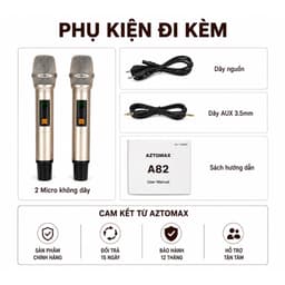 Loa Karaoke Bluetooth AZTOMAX A82 Công Suất RMS 200W PMPO 800W Kèm 2 Micro Không Dây Pin Sạc Dung Lượng Lớn 8