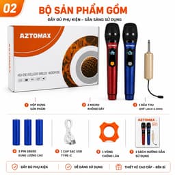 Micro Không Dây AZTOMAX AZ-69 UHF Sạc Type-C, Pin 18650, Hát Karaoke Gia Đình, Loa Kéo, Amply, Phạm Vi Trên 20m 2