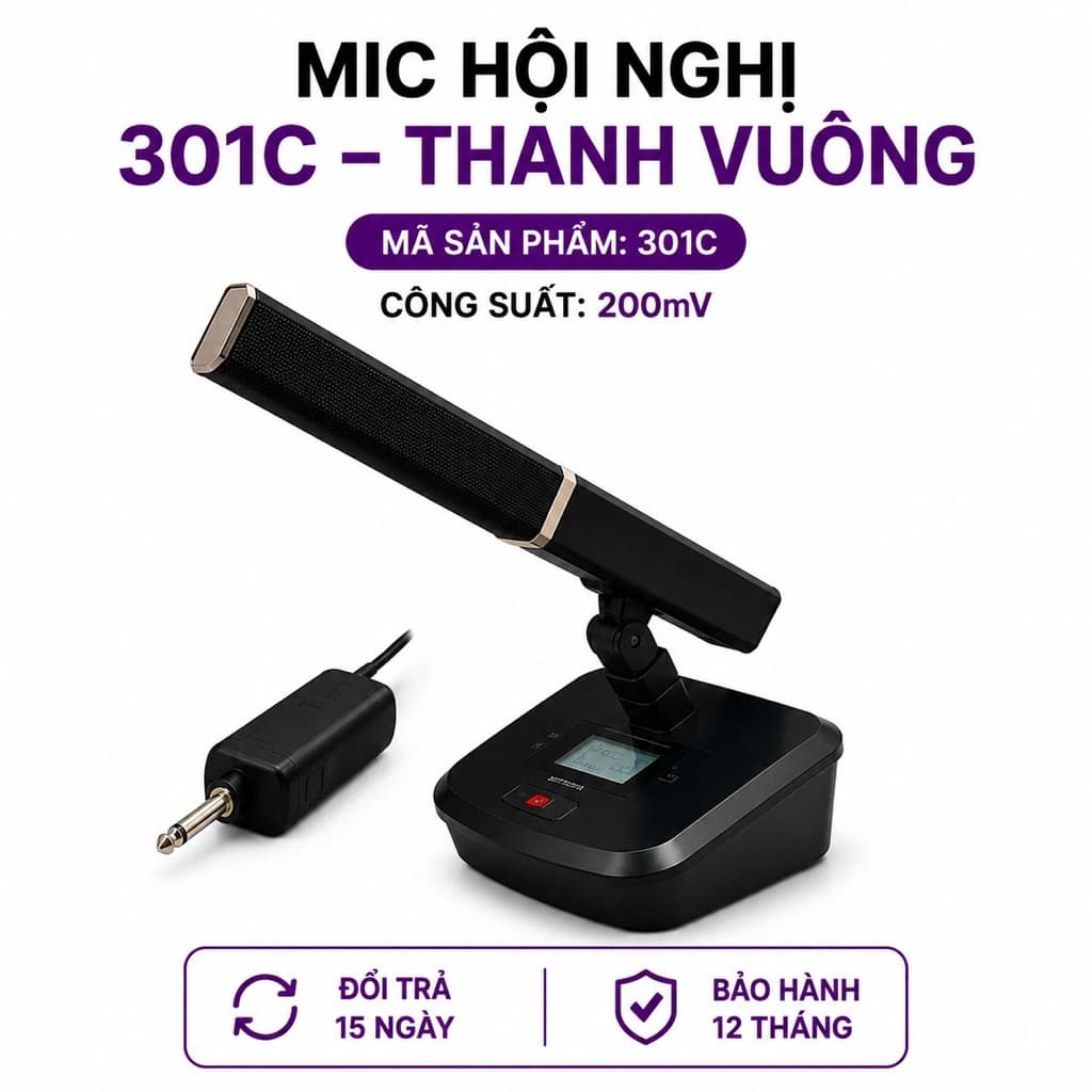 Mic Hội Nghị Không Dây AZTOMAX 301C Thanh Vuông - Micro Hội Thảo Chuyên Nghiệp Thu Âm Rõ Nét Jack 6.5mm Tần Số 600-700