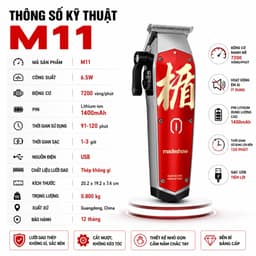 Tông Đơ Chấn Viền Madeshow M11 Chuyên Nghiệp 6.5W - Pin 1400mAh, Lưỡi T Blade Thép Không Gỉ, Tỉa Viền Fade Barber 3